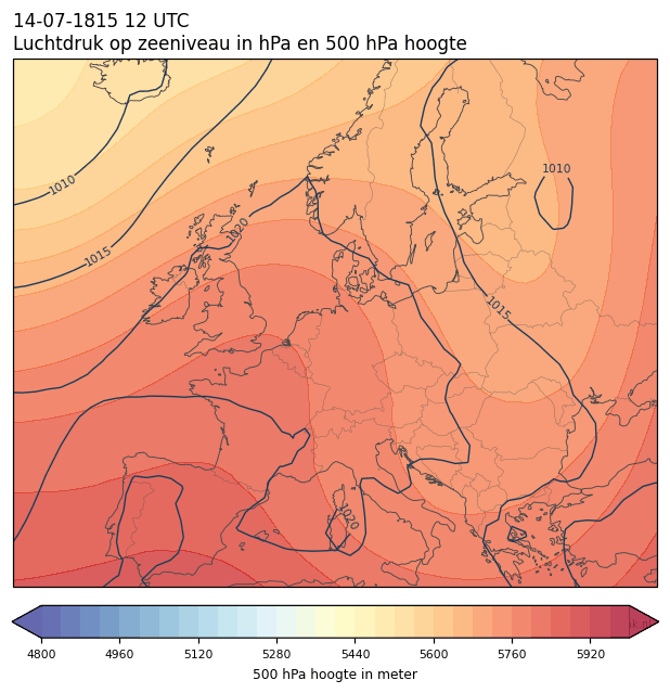 Weerkaart van 14 juli 1815 om 12 UTC