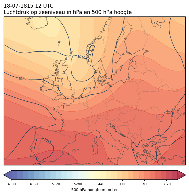 Weerkaart van 18 juli 1815 om 12 UTC