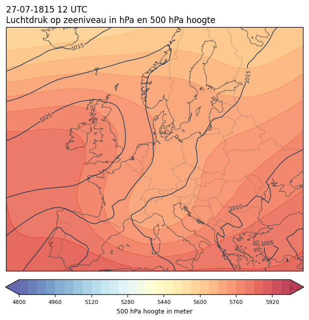Weerkaart van 27 juli 1815 om 12 UTC