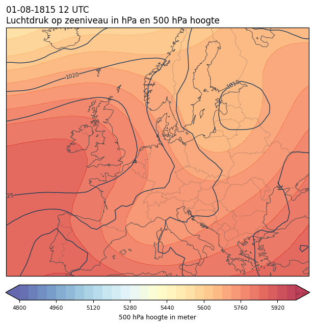 Weerkaart van 1 augustus 1815 om 12 UTC