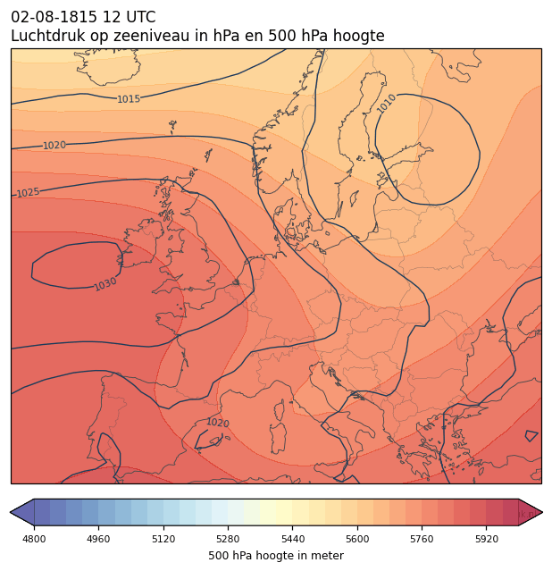Weerkaart van 2 augustus 1815 om 12 UTC
