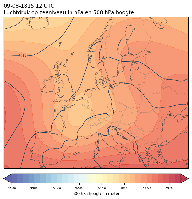 Weerkaart van 9 augustus 1815 om 12 UTC