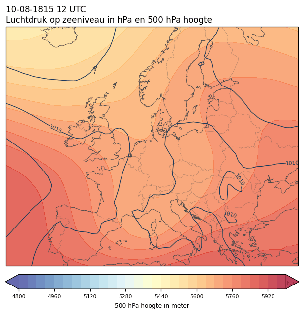 Weerkaart van 10 augustus 1815 om 12 UTC