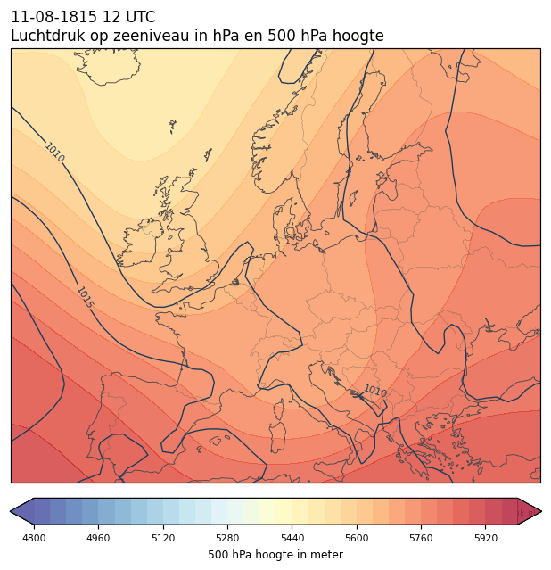 Weerkaart van 11 augustus 1815 om 12 UTC
