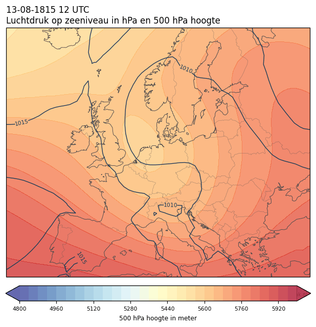 Weerkaart van 13 augustus 1815 om 12 UTC