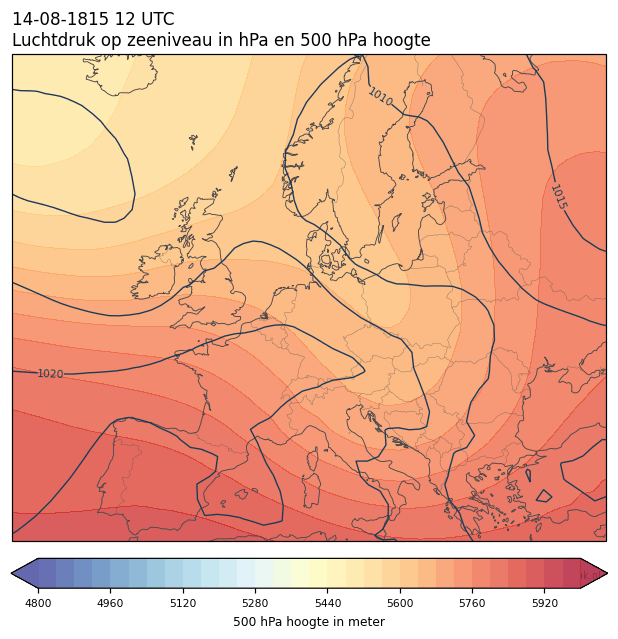 Weerkaart van 14 augustus 1815 om 12 UTC