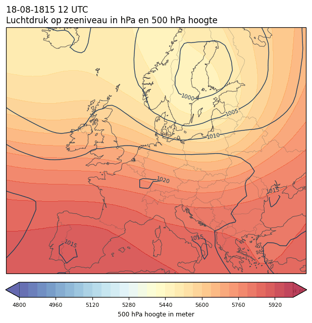 Weerkaart van 18 augustus 1815 om 12 UTC