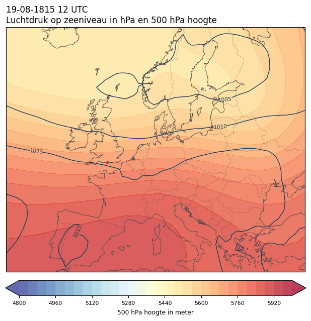 Weerkaart van 19 augustus 1815 om 12 UTC