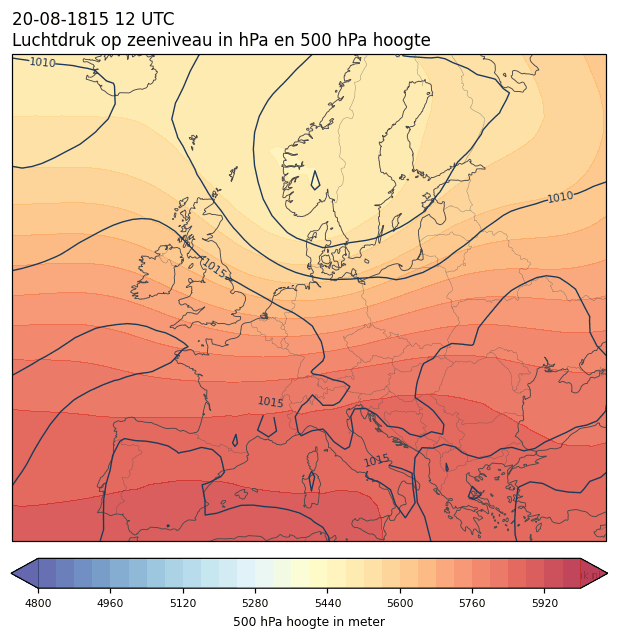 Weerkaart van 20 augustus 1815 om 12 UTC