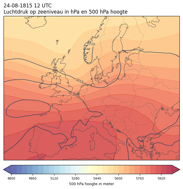 Weerkaart van 24 augustus 1815 om 12 UTC