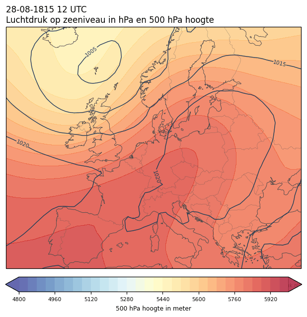 Weerkaart van 28 augustus 1815 om 12 UTC