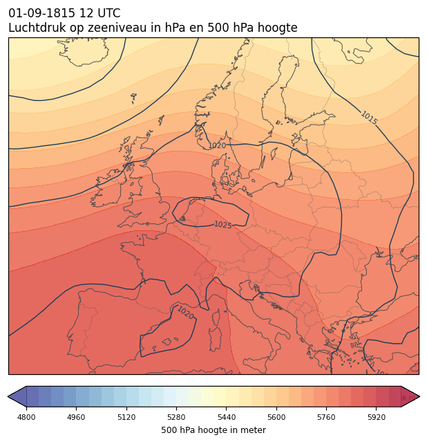 Weerkaart van 1 september 1815 om 12 UTC