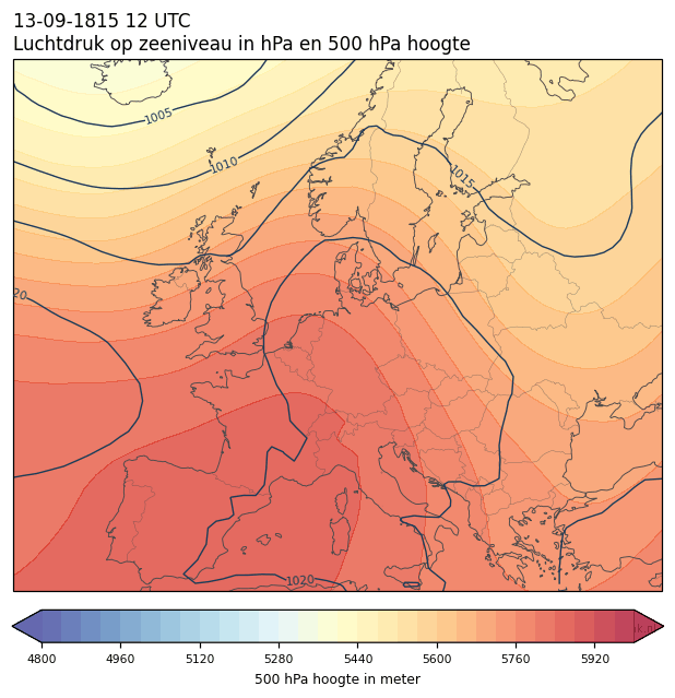 Weerkaart van 13 september 1815 om 12 UTC
