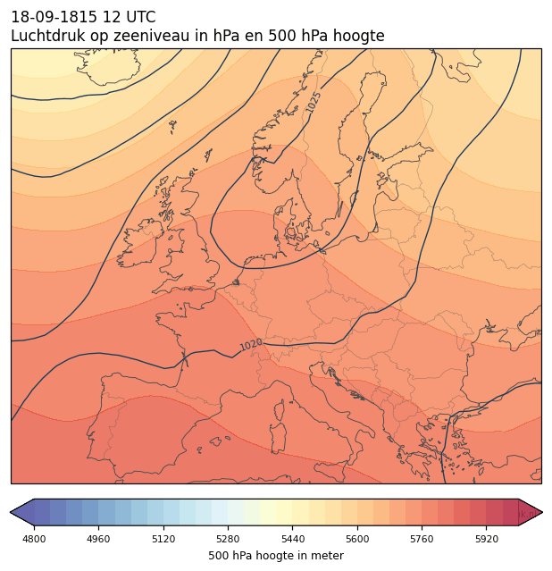 Weerkaart van 18 september 1815 om 12 UTC