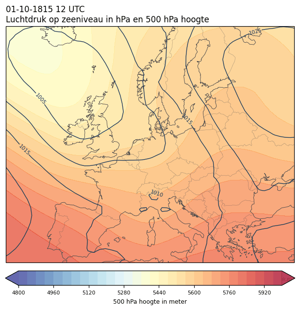 Weerkaart van 1 oktober 1815 om 12 UTC