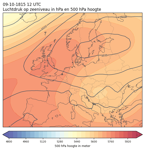 Weerkaart van 9 oktober 1815 om 12 UTC