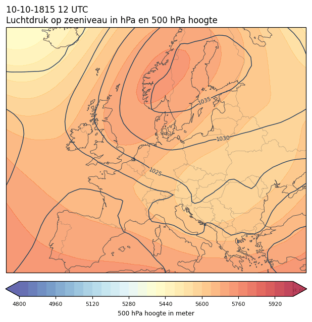 Weerkaart van 10 oktober 1815 om 12 UTC