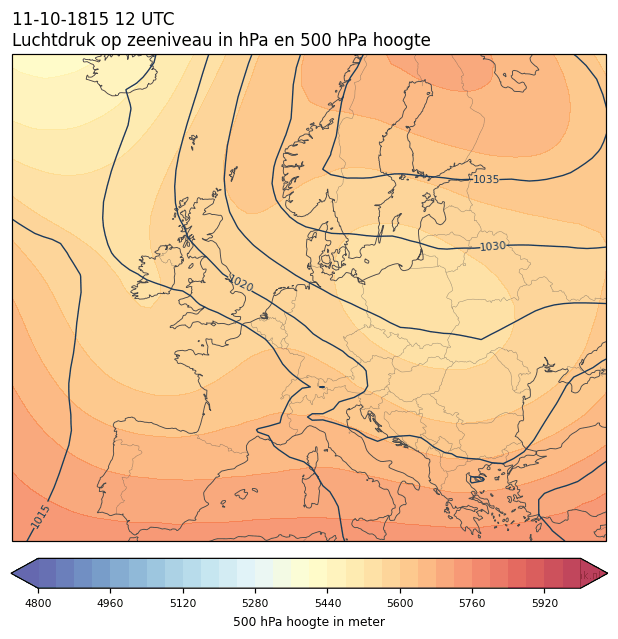 Weerkaart van 11 oktober 1815 om 12 UTC