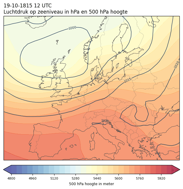 Weerkaart van 19 oktober 1815 om 12 UTC