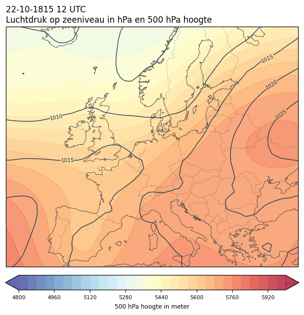 Weerkaart van 22 oktober 1815 om 12 UTC
