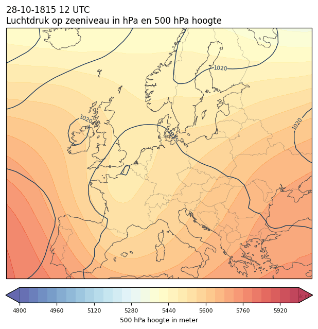 Weerkaart van 28 oktober 1815 om 12 UTC