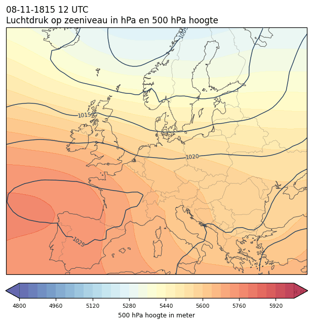 Weerkaart van 8 november 1815 om 12 UTC