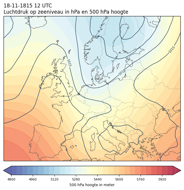 Weerkaart van 18 november 1815 om 12 UTC