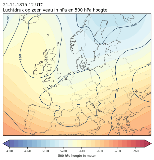 Weerkaart van 21 november 1815 om 12 UTC