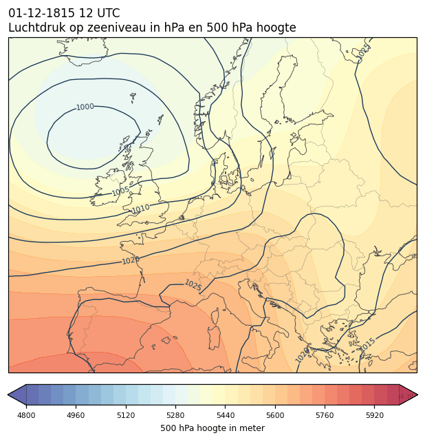 Weerkaart van 1 december 1815 om 12 UTC