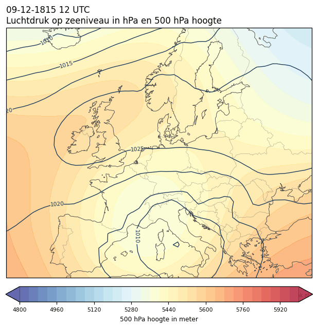 Weerkaart van 9 december 1815 om 12 UTC