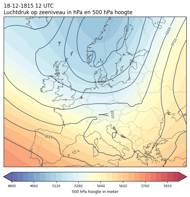 Weerkaart van 18 december 1815 om 12 UTC
