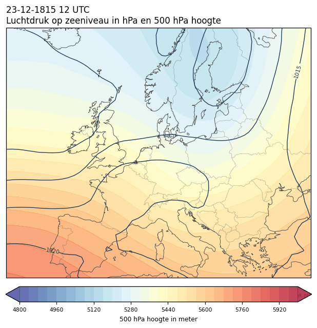 Weerkaart van 23 december 1815 om 12 UTC