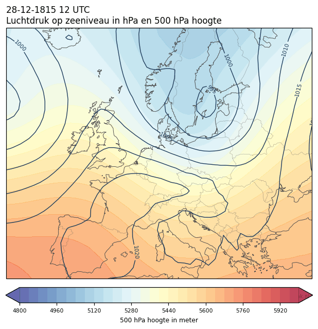 Weerkaart van 28 december 1815 om 12 UTC