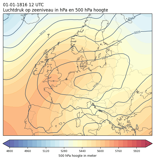 Weerkaart van 1 januari 1816 om 12 UTC