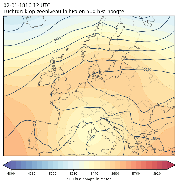 Weerkaart van 2 januari 1816 om 12 UTC