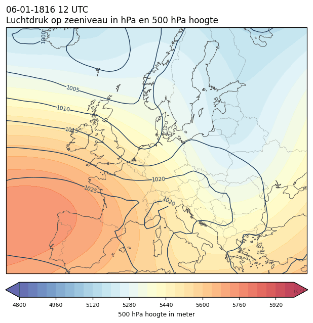 Weerkaart van 6 januari 1816 om 12 UTC