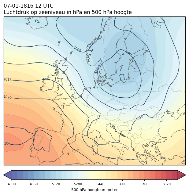 Weerkaart van 7 januari 1816 om 12 UTC