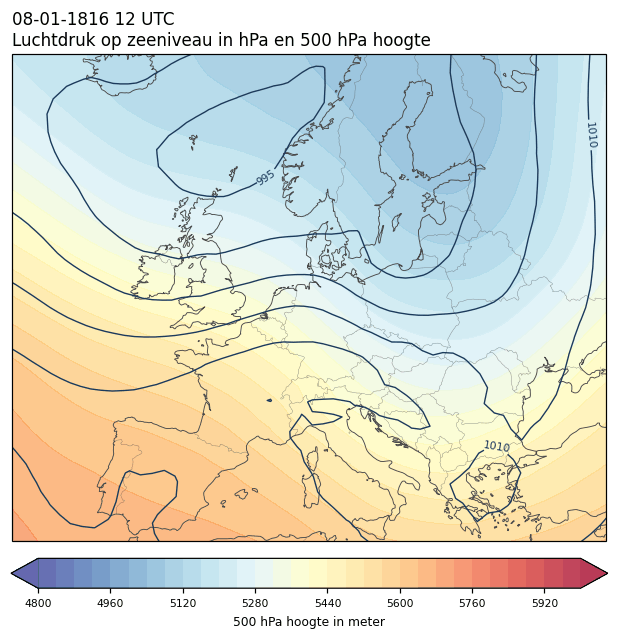 Weerkaart van 8 januari 1816 om 12 UTC