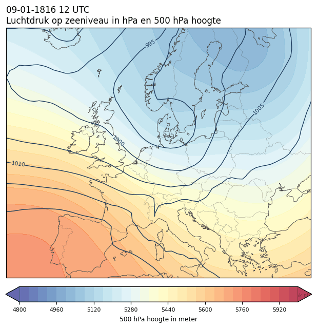 Weerkaart van 9 januari 1816 om 12 UTC