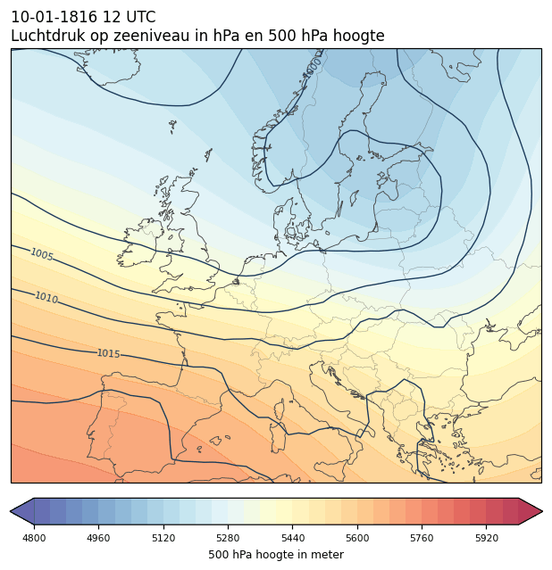 Weerkaart van 10 januari 1816 om 12 UTC