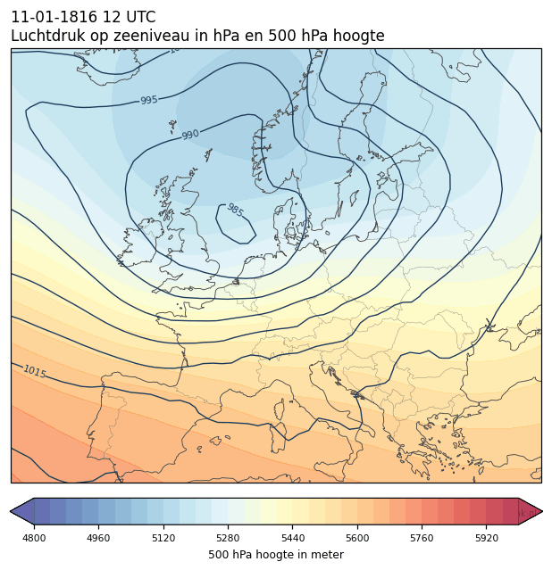 Weerkaart van 11 januari 1816 om 12 UTC