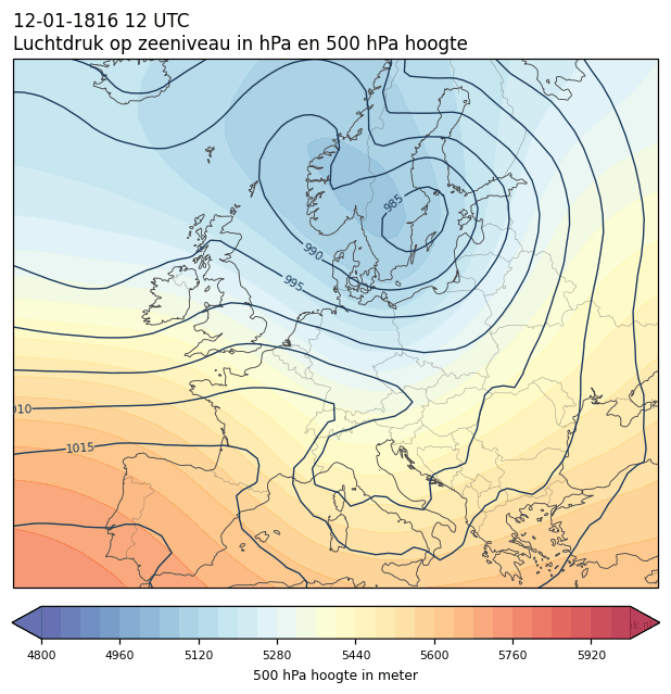 Weerkaart van 12 januari 1816 om 12 UTC