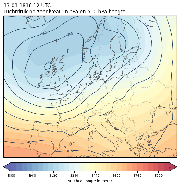 Weerkaart van 13 januari 1816 om 12 UTC
