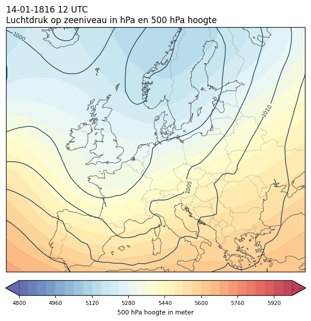 Weerkaart van 14 januari 1816 om 12 UTC