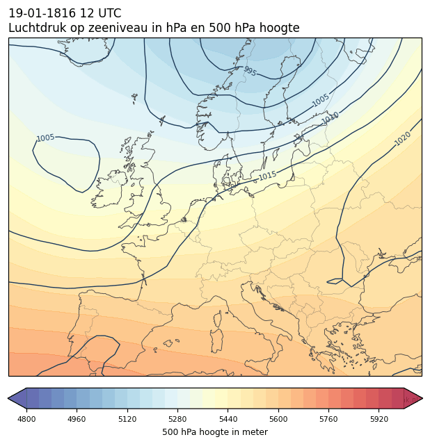 Weerkaart van 19 januari 1816 om 12 UTC