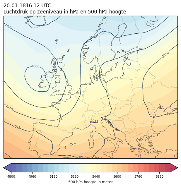 Weerkaart van 20 januari 1816 om 12 UTC