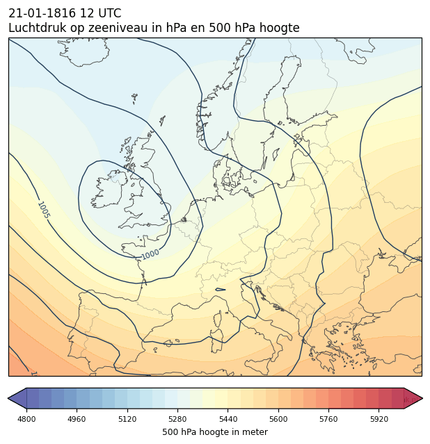 Weerkaart van 21 januari 1816 om 12 UTC