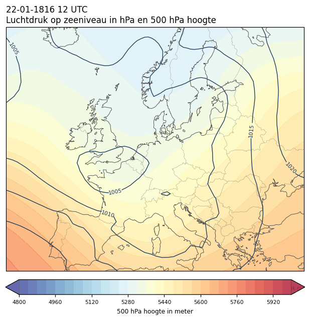 Weerkaart van 22 januari 1816 om 12 UTC