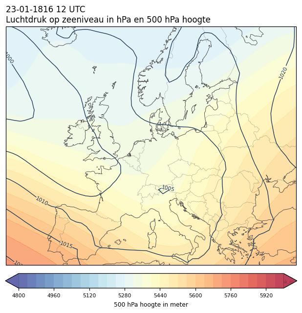 Weerkaart van 23 januari 1816 om 12 UTC