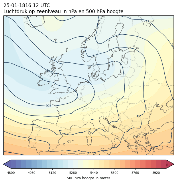 Weerkaart van 25 januari 1816 om 12 UTC